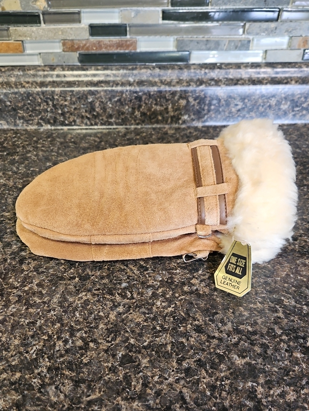 Genuine Leather Suede Fur Trim Mittens BNWT - Picture 3 of 10